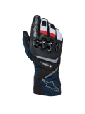 Alpinestars WT-8 GORE-TEX Insulated Gloves, zimowe rękawice motocyklowe, czarno-granatowe z czerwonymi i białymi akcentami, twardy ochraniacz kostek TPU, logo GORE-TEX, konstrukcja z długim mankietem