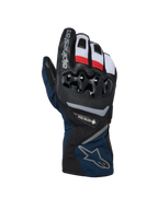 Alpinestars WT-8 GORE-TEX Insulated Gloves, zimowe rękawice motocyklowe, czarno-granatowe z czerwonymi i białymi akcentami, twardy ochraniacz kostek TPU, logo GORE-TEX, konstrukcja z długim mankietem