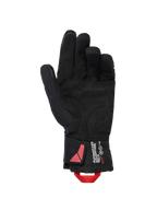 Alpinestars XT-3 Drystar® Insulated Gloves, czarne rękawice motocyklowe, widok od strony dłoni z zamszowego materiału i czerwona pętelka, branding Alpinestars Adventure Tech na mankiecie, wodoodporna zimowa odzież motocyklowa