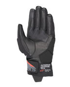 Rękawice Alpinestars Corozal V3 Drystar®, Black Deep Gray Red Fluo, widok od strony dłoni, skórzana konstrukcja, syntetyczne wzmocnienia dłoni, krótki mankiet z logo Alpinestars Adventure Tech