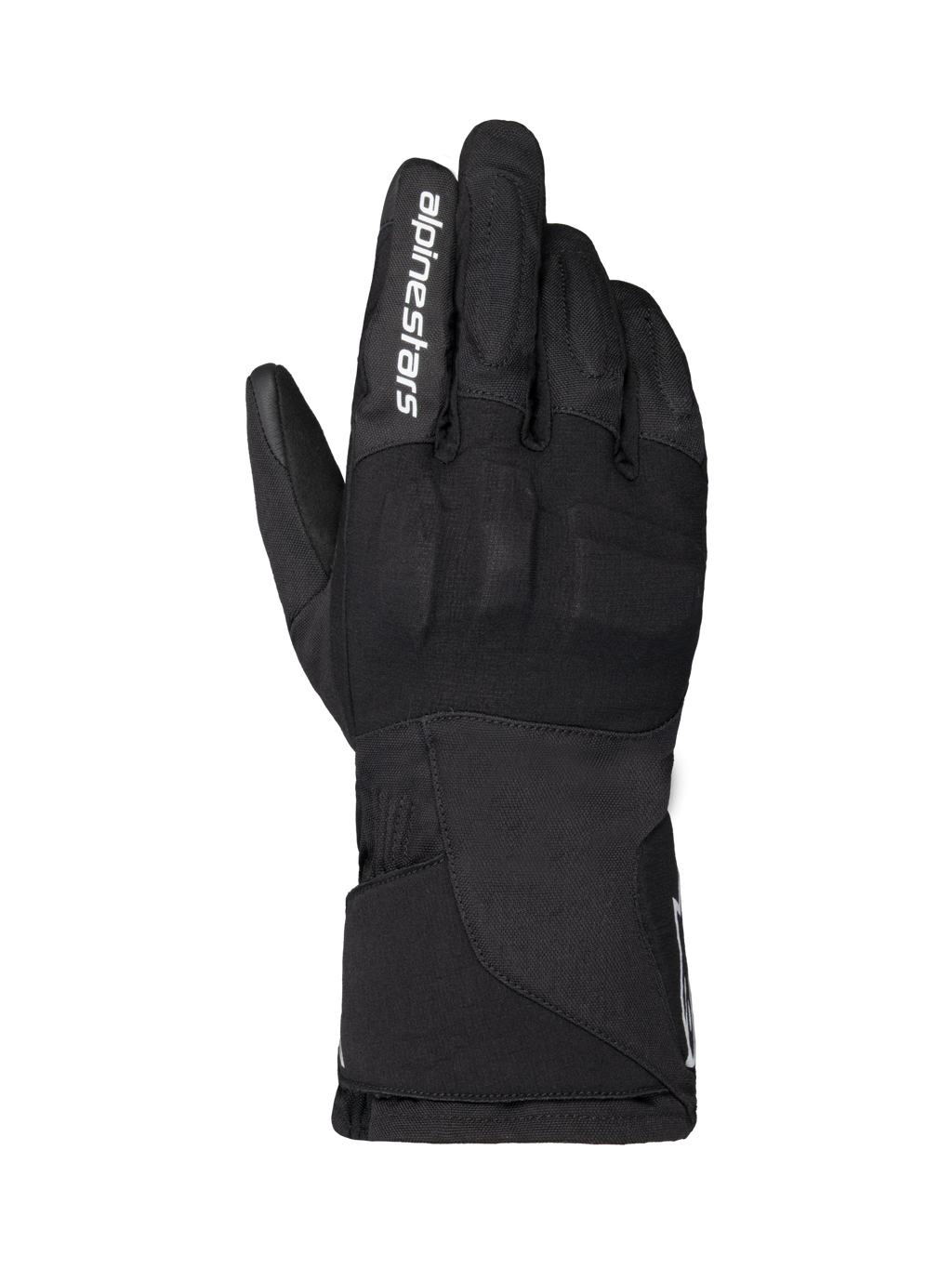 Alpinestars WT-1 Drystar Insulated Gloves, rękawice motocyklowe, czarne, tekstylna konstrukcja ze zintegrowaną ochroną kłykci, białe logo Alpinestars na palcu wskazującym, długi mankiet, wodoodporna i termiczna odzież do jazdy szosowej i adventure
