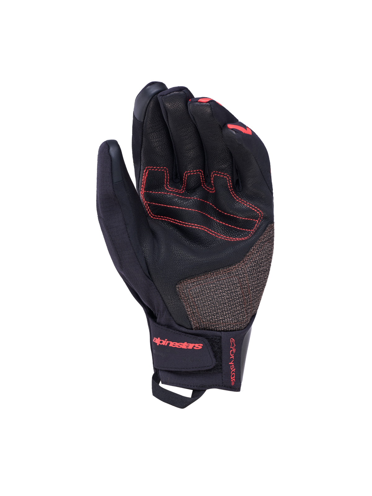 Alpinestars Harok Pro Drystar, rękawice motocyklowe touringowe, czarne i ciemnoszare z czerwonymi przeszyciami i akcentami, konstrukcja z gładką skórzaną dłonią