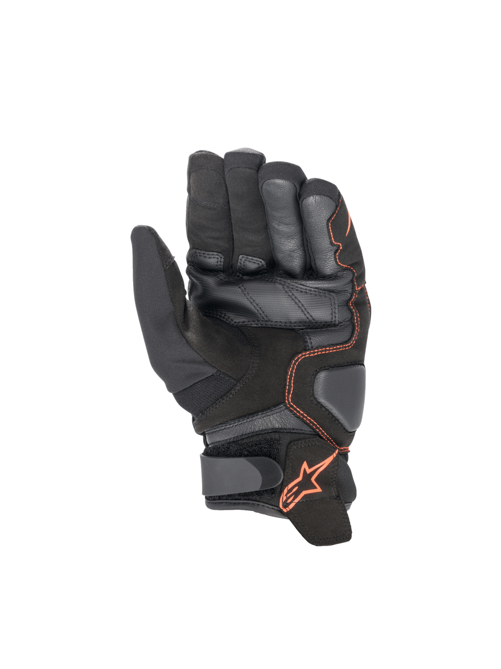 Rękawice Alpinestars Smx-1 Drystar®, czarne i czerwone wodoodporne rękawice motocyklowe, widok na wzmocnioną skórzaną dłoń.