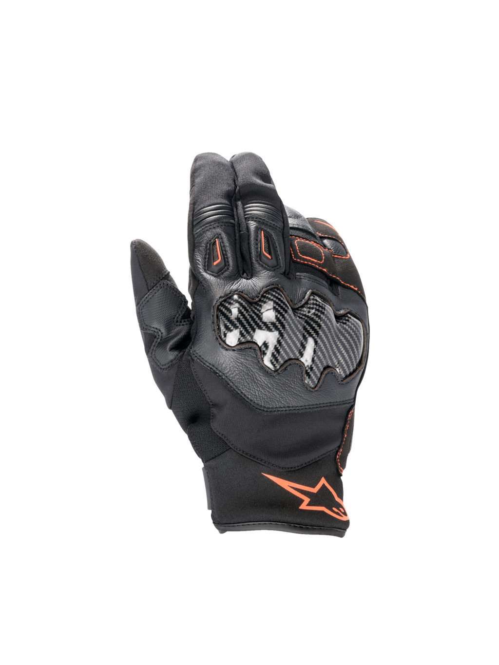 Alpinestars Rękawice Smx-1 Drystar®, wodoodporne rękawice motocyklowe szosowe, czarne i czerwone fluo, z karbonowym ochraniaczem kostek, membrana Drystar®.