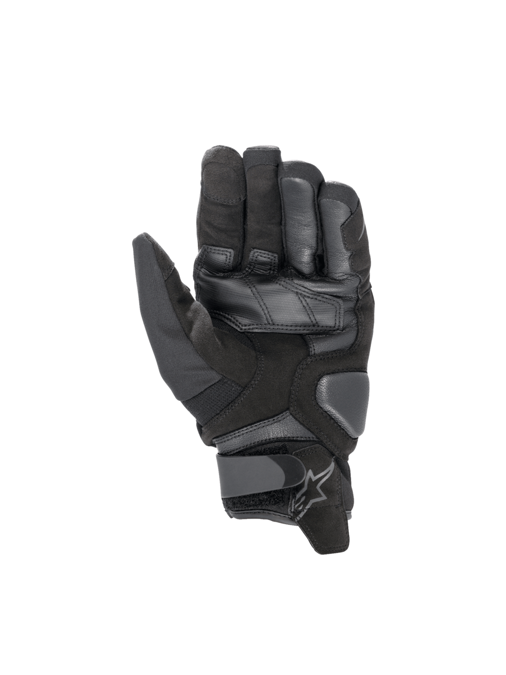 Alpinestars Smx-1 Drystar®, czarne wodoodporne rękawice motocyklowe, męskie, widok dłoni ze skóry koziej i zamszu, krótki mankiet, certyfikat CE.