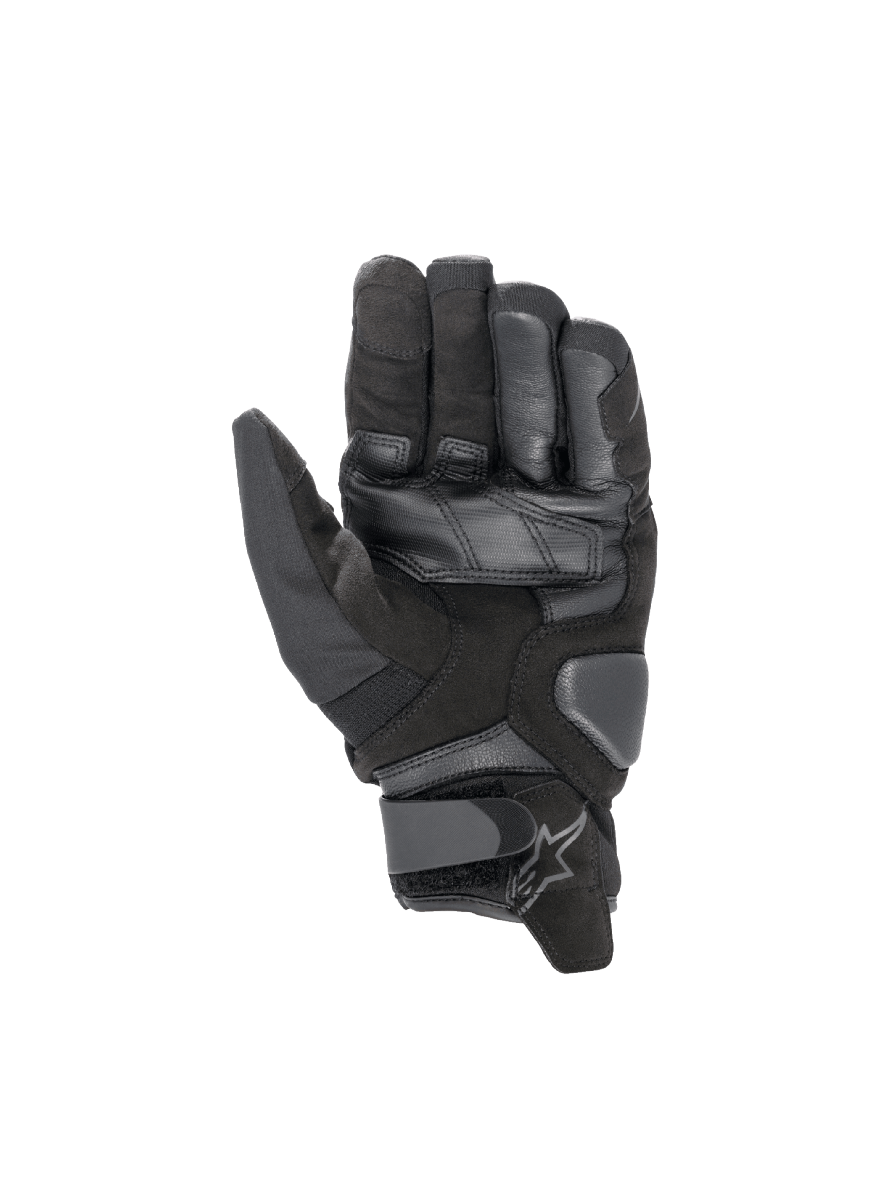 Alpinestars Smx-1 Drystar®, czarne wodoodporne rękawice motocyklowe, męskie, widok dłoni ze skóry koziej i zamszu, krótki mankiet, certyfikat CE.