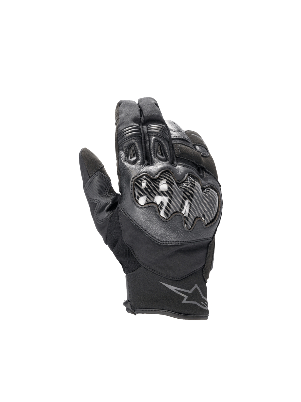 Alpinestars SMX-1 Drystar®, czarne wodoodporne rękawice motocyklowe z karbonową ochroną kostek i krótkim mankietem.