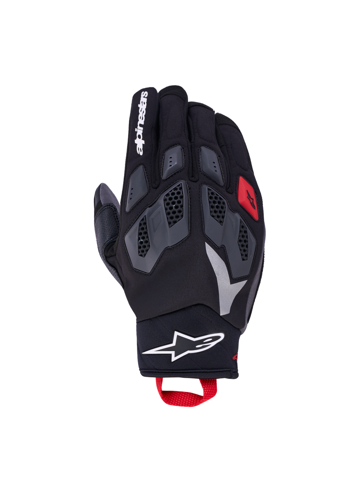 Alpinestars Maxdura Drystar Rękawice, rękawice motocyklowe adventure, czarne z ciemnoszarymi, czerwonymi i białymi akcentami, elastyczne kostki TPR i wodoodporna membrana Drystar