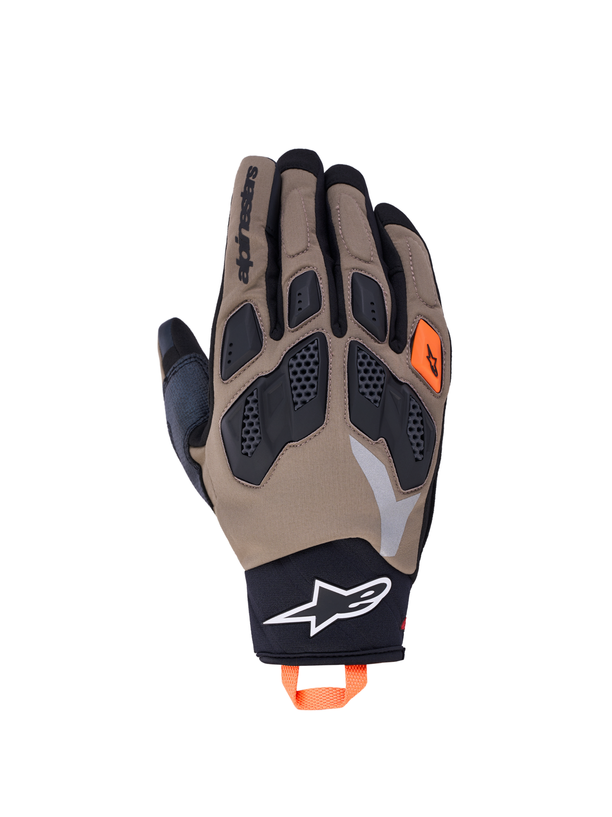 Alpinestars Maxdura Drystar Rękawice, adventure rękawice motocyklowe, brązowe i czarne z pomarańczowymi akcentami, giętkie kostki TPR i konstrukcja wodoodporna