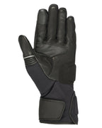 Rękawice Alpinestars Jet Road V2 GORE-TEX, czarne, widok od strony dłoni pokazujący skórzaną konstrukcję z wzmocnioną wyściółką, długi mankiet oraz końcówki palców kompatybilne z ekranami dotykowymi, do turystyki motocyklowej