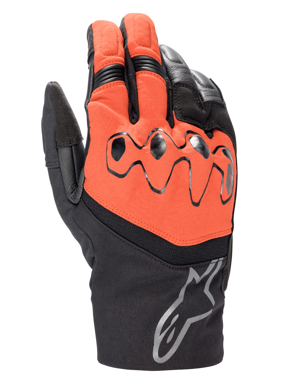Rękawice Alpinestars Hyde XT Drystar® XF, motocyklowe rękawice turystyczne, w kolorze ognistej czerwieni i czarnym, z viskoelastycznymi ochraniaczami kostek, logo Alpinestars na mankiecie, wodoodporna konstrukcja tekstylno-skórzana
