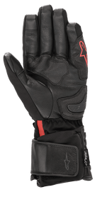 Rękawice Alpinestars HT-7 Heat Tech Drystar®, czarne podgrzewane rękawice motocyklowe, skórzana dłoń i konstrukcja softshell z czerwonym logo Alpinestars, wodoodporna technologia Drystar®, regulowany mankiet do jazdy szosowej w niskich temperaturach