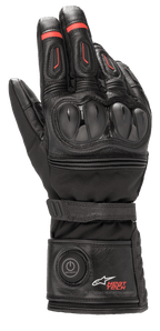 Alpinestars HT-7 Heat Tech Drystar Gloves, podgrzewane rękawice motocyklowe, czarne z czerwonymi akcentami, elektroniczny system Heat Tech z przyciskiem zasilania na mankiecie, ochrona kostek TPU, wodoodporna technologia Drystar, konstrukcja skórzano-tekstylna