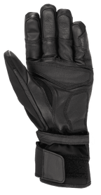 Alpinestars Range 2 In One GORE-TEX Glove z technologią Goregrip Tech, rękawice motocyklowe, czarne, widok od strony dłoni prezentujący konstrukcję ze skóry koziej, wzmocnione strefy chwytu i długi mankiet z regulacją na rzep dla bezpiecznego dopasowania.