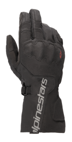 Rękawice Alpinestars WR-X GORE-TEX, motocyklowe rękawice turystyczne, czarne, długi mankiet z szarym brandingiem Alpinestars, zakryty ochraniacz kostek SP Lite, wytrzymała tekstylna konstrukcja ripstop