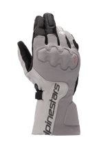 Rękawice Alpinestars WR-X GORE-TEX, motocyklowe rękawice turystyczne, ciemnoszare i jasnoszare z czarnym, długi mankiet, osłonięty ochraniacz kostek, wodoodporne i ocieplane do jazdy zimą