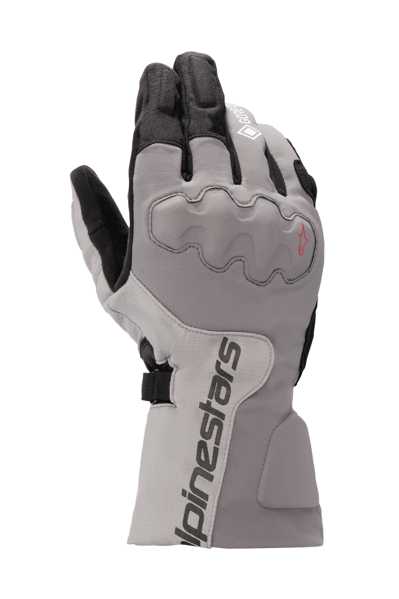 Rękawice Alpinestars WR-X GORE-TEX, motocyklowe rękawice turystyczne, ciemnoszare i jasnoszare z czarnym, długi mankiet, osłonięty ochraniacz kostek, wodoodporne i ocieplane do jazdy zimą