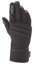 Alpinestars SR-3 V2 Drystar® Gloves, Black Waterproof Motorcycle Touring Gloves, gauntlet style featuring a padded ribbed backhand, white star logo on the index finger, and a Drystar® performance tag