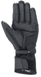 Alpinestars Denali Aerogel Drystar® Gloves, czarne, widok od strony dłoni z wzmocnionymi panelami materiałowymi, teksturowanym uchwytem na palcach i regulowanym długim mankietem z logo Drystar® Performance, zimowa odzież motocyklowa do adventure touring