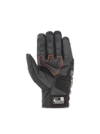 Alpinestars Rękawice SMX Z Drystar®, czarne wodoodporne rękawice motocyklowe ze skóry koziej, widok dłoni z czerwonymi szwami.