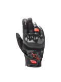 Alpinestars SMX Z Drystar®, wodoodporne rękawice motocyklowe, czarne i czerwone fluo, twardy ochraniacz kostek, skóra kozia.