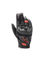 Alpinestars SMX Z Drystar®, wodoodporne rękawice motocyklowe, czarne i czerwone fluo, twardy ochraniacz kostek, skóra kozia.