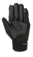 Alpinestars S-Max Drystar® Glove, Short Cuff Motorcycle Glove, Black, palm view featuring leather construction, reinforced grip panels, and adjustable wrist closure with Drystar branding