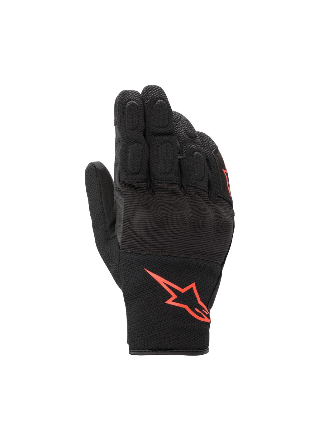 Alpinestars S-Max Drystar, czarne wodoodporne rękawice motocyklowe z twardym ochraniaczem kostek i czerwonym logo.