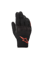 Alpinestars S-Max Drystar, czarne wodoodporne rękawice motocyklowe z twardym ochraniaczem kostek i czerwonym logo.