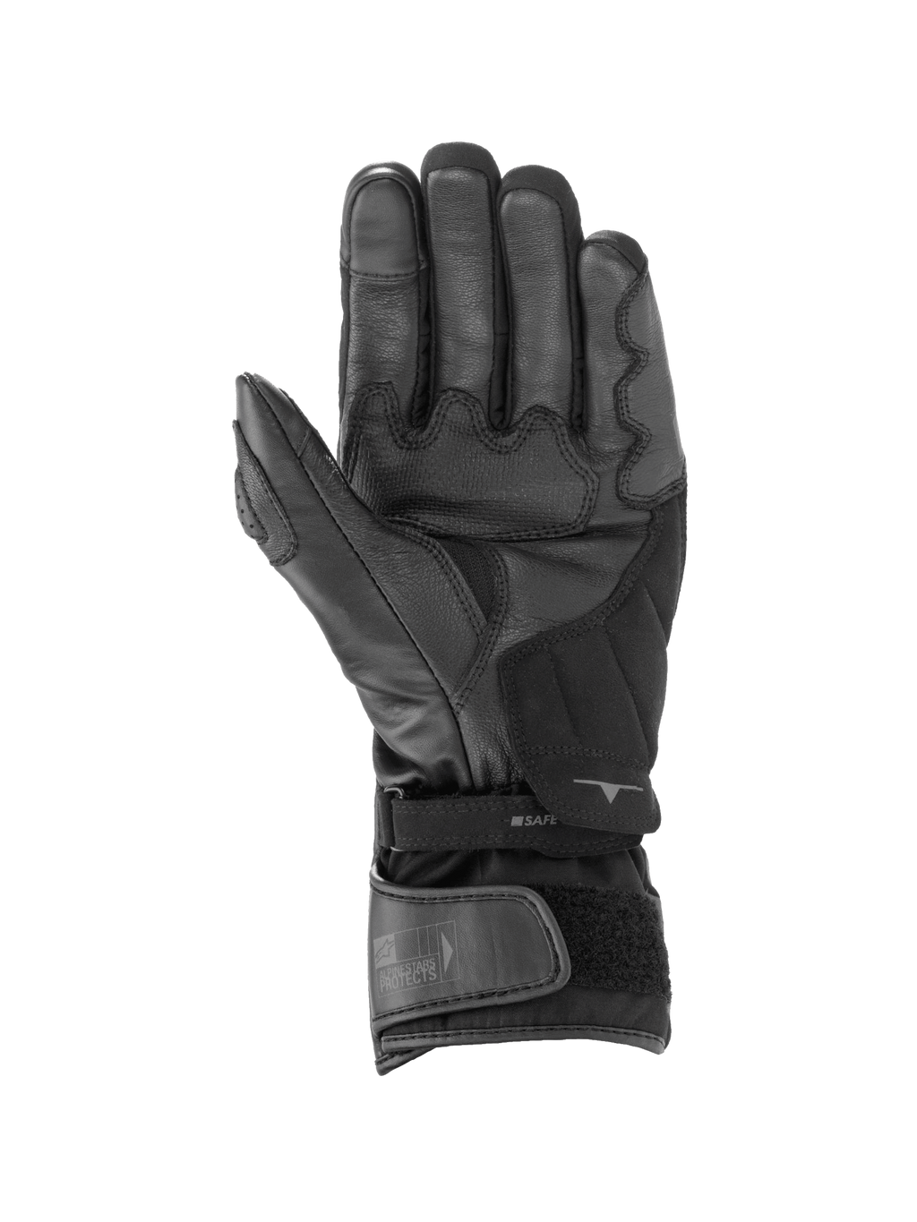 Alpinestars SP-365 Drystar® Gloves, Black and Anthracite waterproof motorcycle racing gloves showing leather palm grip.