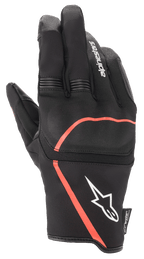 Alpinestars Syncro V2 Drystar, miejskie rękawice motocyklowe, czarne z akcentami Red Fluo, elastyczna ochrona kostek, białe logo Alpinestars na mankiecie, harmonijkowe panele elastyczne na palcach, wodoodporna i oddychająca konstrukcja