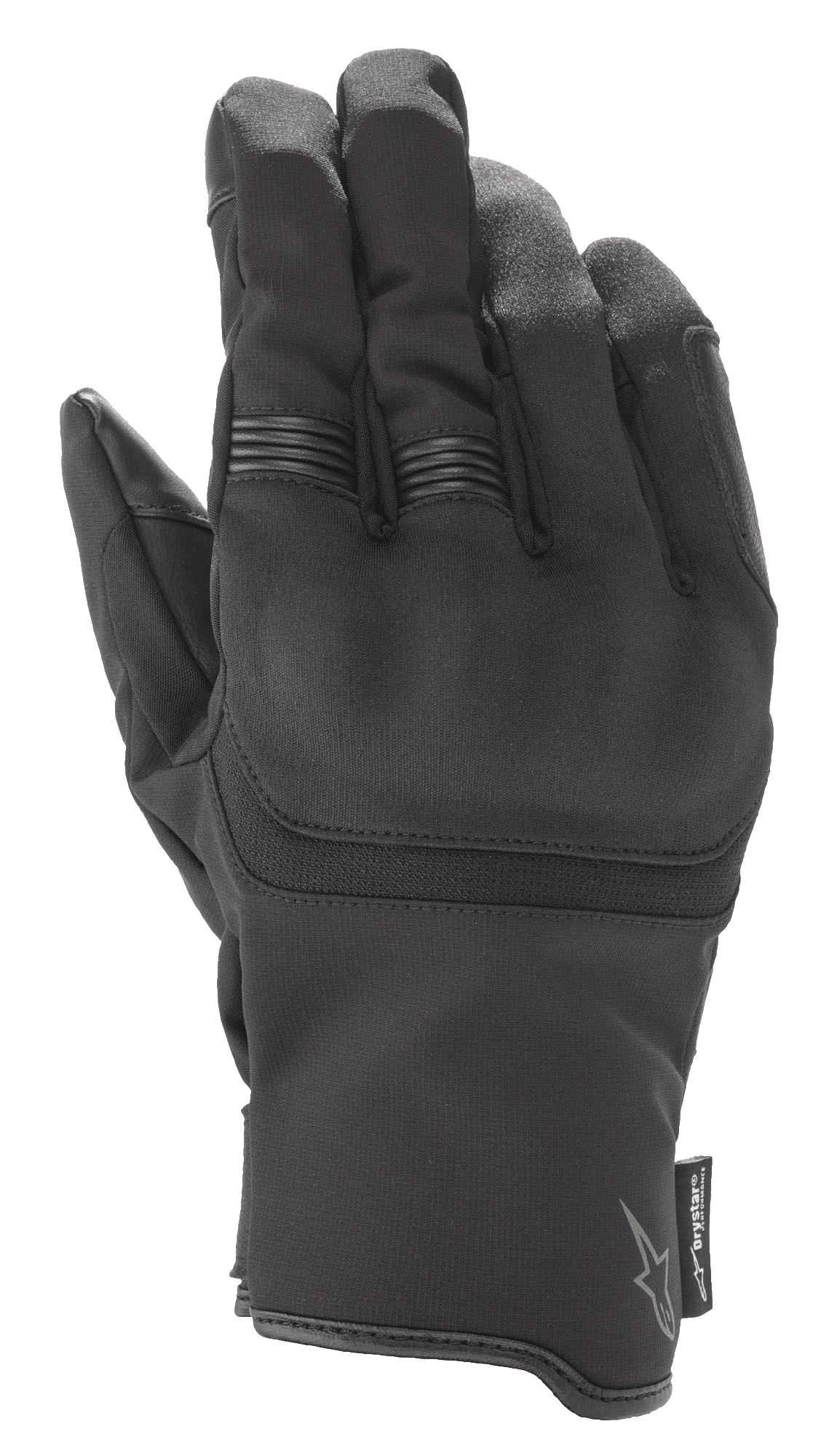 Alpinestars Syncro V2 Drystar®, czarne rękawice motocyklowe, zintegrowana ochrona kostek, elastyczne żebrowania na palcach, konstrukcja z syntetycznego zamszu i materiału tekstylnego, wodoodporne, logo Alpinestars i metka Drystar