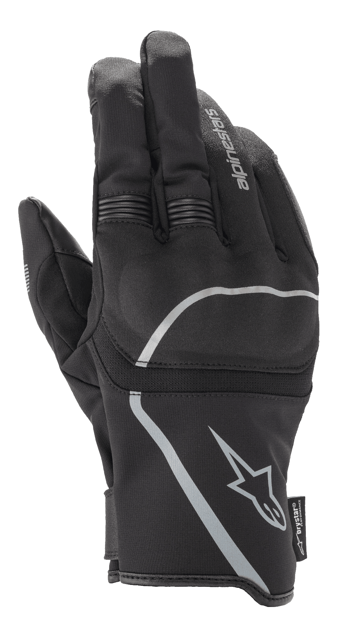 Alpinestars Syncro V2 Drystar® Gloves, miejskie rękawice motocyklowe, czarno-szare, widok z tyłu podkreślający tekstylną konstrukcję i wiskoelastyczną ochronę kostek, wodoodporna i oddychająca konstrukcja z odblaskowymi elementami.