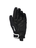 Alpinestars Stella Moblast Waterproof Gloves, palm view, Black with White accents, featuring goat leather palm, Alpinestars logo and Drystar branding on the thumb, short-cuff motorcycle gloves for women