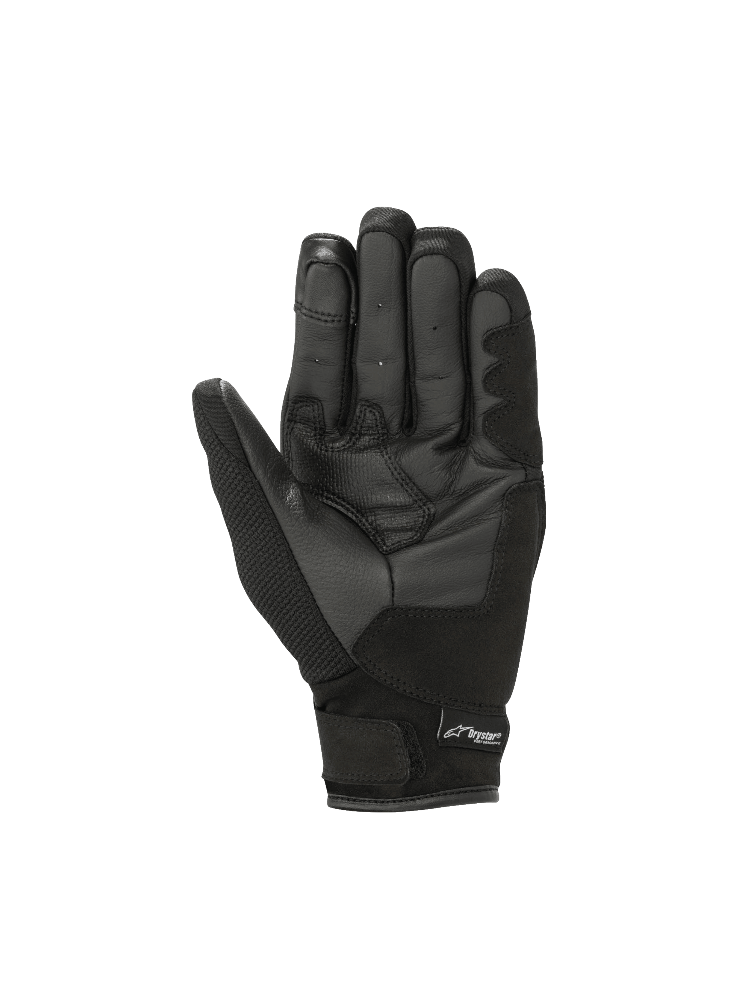 Alpinestars Stella S-Max Drystar Gloves, Women's Waterproof Motorcycle Gloves, Black Leather and Mesh, short cuff palm view.