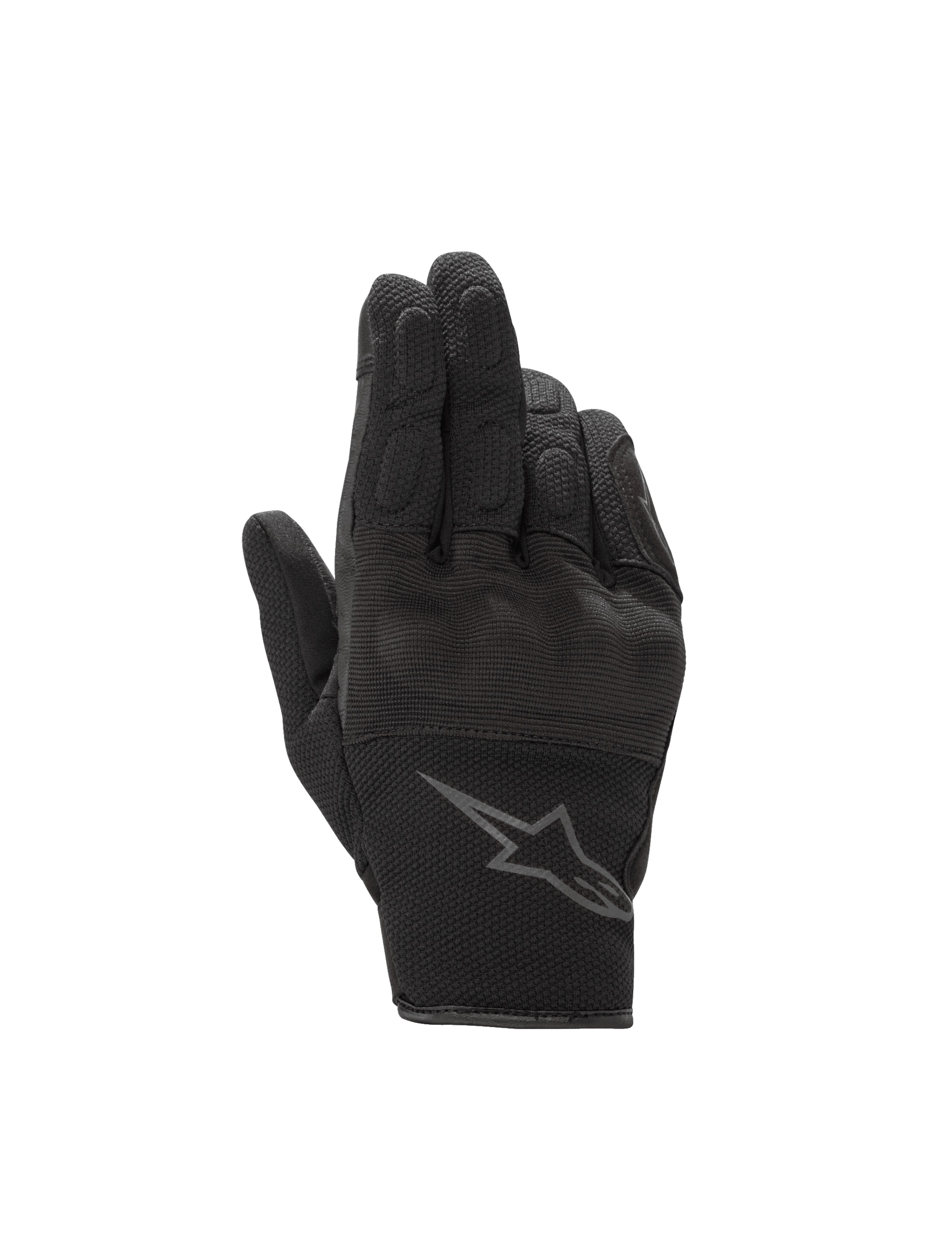 Alpinestars Stella S-Max Drystar, damskie rękawice motocyklowe, czarne i szare, wodoodporna membrana Drystar, twarde ochraniacze kostek, konstrukcja ze skóry i siatki.