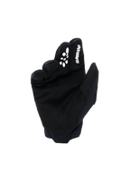Alpinestars Youth & Kids Full Bore V2 Gloves, rękawice motocrossowe, czarno-białe, widok od strony dłoni wykonanej z syntetycznego zamszu, białe logo Alpinestars i silikonowy nadruk na palcu wskazującym, wytrzymały sprzęt off-road
