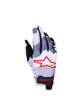 Alpinestars Radar Młodzieżowe 2027, rękawice motocyklowe motocrossowe, szary i czerwony kamuflaż, elastyczny grzbiet dłoni z logo gwiazdy, lekka konstrukcja do jazdy off-road.