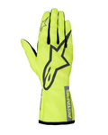 Alpinestars Youth Tech-1 K Race S V2 Pure, młodzieżowe rękawice kartingowe, żółte fluorescencyjne i szare, duże logo A-star na wierzchu dłoni, napis ASTARS na mankiecie, siatkowe wstawki między palcami