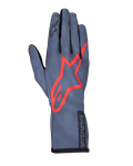 Alpinestars Tech-1 K Race V2 Pure Gloves, Karting Racing Gloves, Asphalt Gray and Red, featuring a large red star logo on the back, lightweight mesh construction, gauntlet cuff, sleek performance design for karting