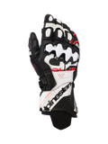 Alpinestars GP Plus R V3 Leather Gloves, motocyklowe rękawice wyścigowe, czarne, białe i czerwone fluo, skórzana konstrukcja premium z twardą ochroną kostek TPU, perforowane panele wentylacyjne, wyraźne logo na przedłużonym mankiecie