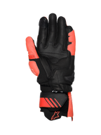 Alpinestars GP Plus R V3 Men's Leather Gloves in black and red fluo, featuring a protective TPU palm slider for racing.