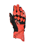 Alpinestars GP Plus R V3 Leather Gloves, red and black racing motorcycle gloves with TPU knuckle protection, CE certified.