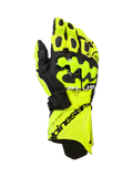Alpinestars GP Plus R V3 Leather Gloves, skórzane rękawice motocyklowe wyścigowe, żółte fluo i czarne, twarde ochraniacze kostek, perforowane strefy wentylacji, bezpieczne zapięcie mankietu, wyraźny branding