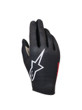 Alpinestars Sim Gloves Graphic 1, Sim Racing Gloves, Black with large white star logo, Red side branding, perforated design for ventilation, lightweight bonded stretch fabric