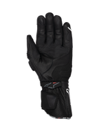 Rękawice Alpinestars SP-3, męskie rękawice motocyklowe wyścigowe, czarne, skórzane, widok wnętrza dłoni z długim mankietem, wzmocnionym chwytem i końcówką E-touch.