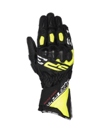 Alpinestars SP-3 Gloves, racing motorcycle gloves for men, black and yellow fluo leather with CE knuckle protection.