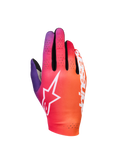 Alpinestars Sim Gloves Graphic 2, rękawice do sim-racingu, gradient pomarańczowy, neonowy fiolet i biel, białe logo gwiazdy, perforowane detale wentylacyjne, lekka elastyczna tkanina z czarnymi akcentami z siatki mesh