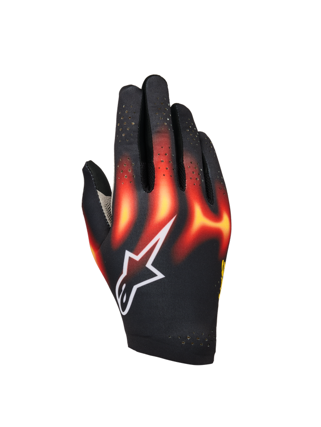 Alpinestars Sim Gloves Graphic 3, Karting Racing Gloves, Black with Red and Orange Flame Graphics, White Star Logo, Perforated Fingers for Breathability, Flexible Stretch Construction