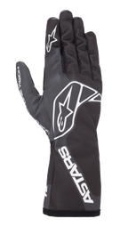 Rękawice Alpinestars Tech-1 K Race V2 One Vision, rękawice kartingowe, czarno-szare, z białym logo gwiazdy na grzbiecie i palcu, brandingiem ASTARS na mankiecie, smukły design z długim mankietem